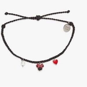 Pura Vida Black Braided Bracelet with Minnie, Red Heart & Pearl Charms